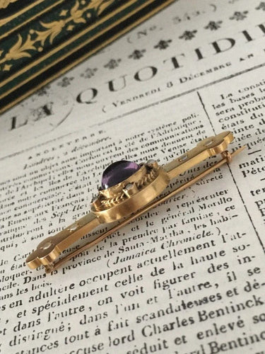 Broche Broche Napoléon III en or jaune 18K avec améthyste et perles 58 Facettes