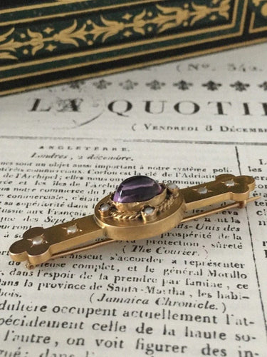 Broche Broche Napoléon III en or jaune 18K avec améthyste et perles 58 Facettes