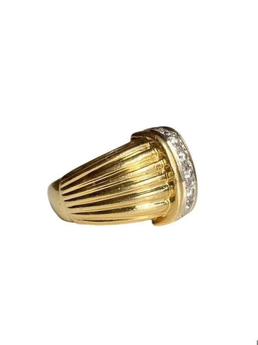Bague 53.5 Bague godronnée en or jaune 18k sertie de diamants 58 Facettes