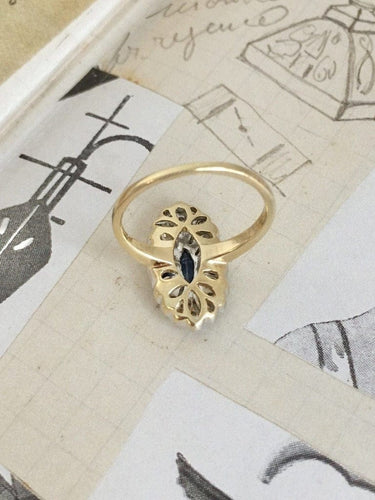 Bague 50.5 Bague Art déco pavée en or jaune 18K et platine, saphirs et diamants 58 Facettes