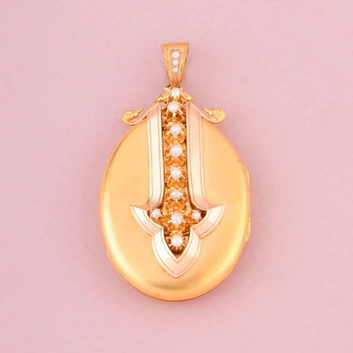 Pendentif Pendentif porte-photo Napoléon III en or jaune et rose 18K et perles 58 Facettes