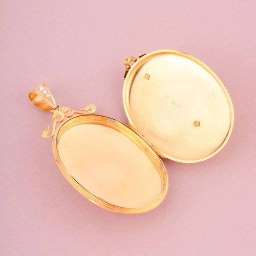 Pendentif Pendentif porte-photo Napoléon III en or jaune et rose 18K et perles 58 Facettes