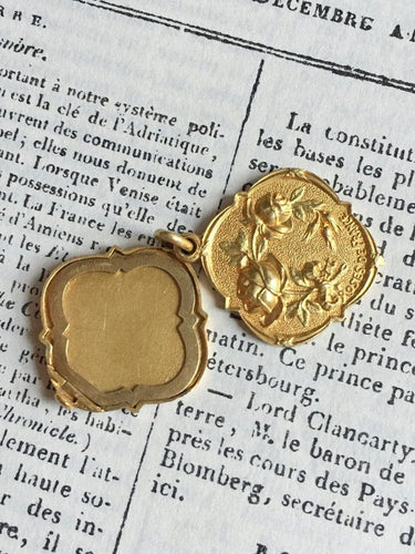 Pendentif Pendentif porte-photo Art nouveau en or jaune et or vert 18K 58 Facettes
