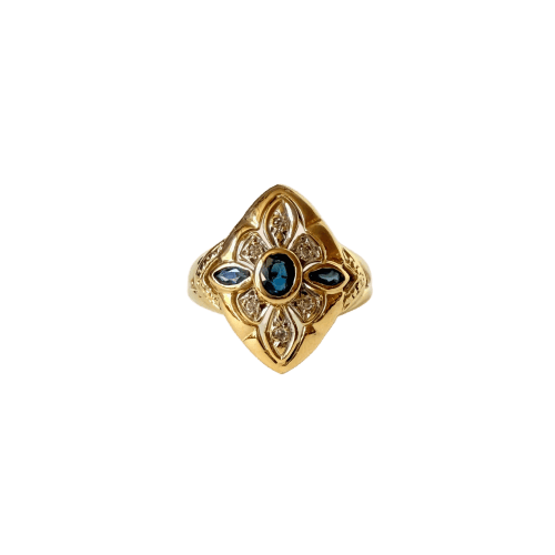Bague 57 Bague navette en or jaune et gris, saphirs et diamants 58 Facettes