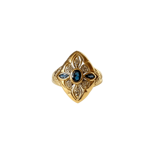 Bague 57 Bague navette en or jaune et gris, saphirs et diamants 58 Facettes