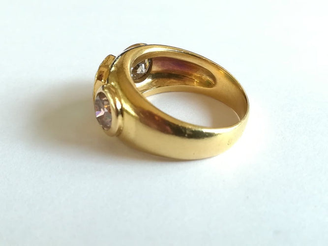 Bague 56 Bague jonc en or jaune 18 ct, émeraude et diamants 58 Facettes 002