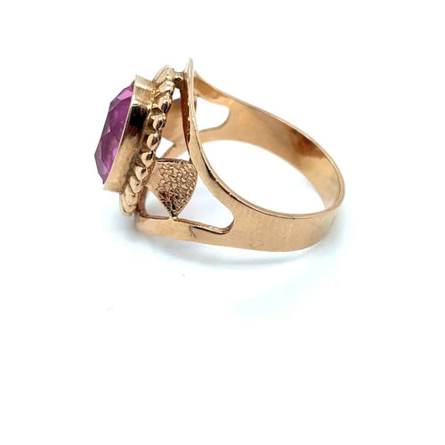 Bague 58 Bague vintage soviétique en or jaune et pierre rose 58 Facettes 003