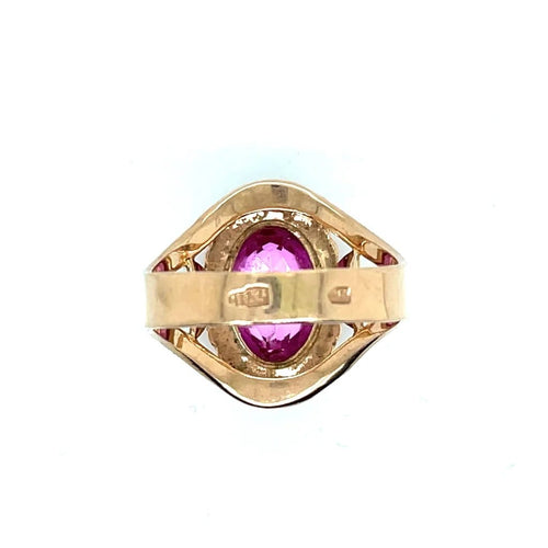 Bague 58 Bague vintage soviétique en or jaune et pierre rose 58 Facettes 003