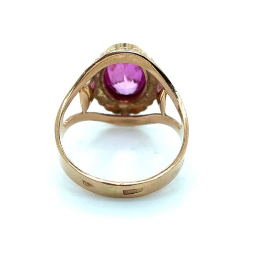 Bague 58 Bague vintage soviétique en or jaune et pierre rose 58 Facettes 003