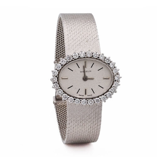 Montre Wilhelm - Montre en or gris 18 carats, cadran serti de diamants 58 Facettes
