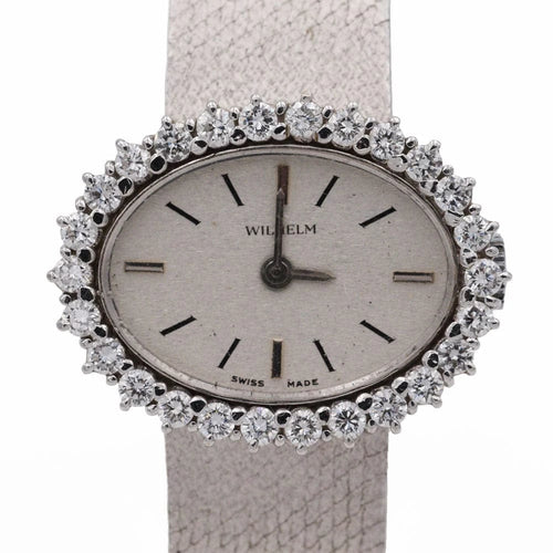 Montre Wilhelm - Montre en or gris 18 carats, cadran serti de diamants 58 Facettes