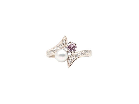 Bague 52 Bague Toi et Moi en or blanc 18 carats, saphir rose, perle et diamants 58 Facettes 1851