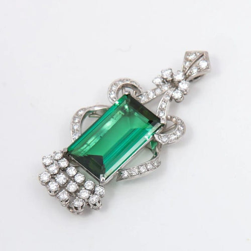 Pendentif Pendentif - Tourmaline et diamants en platine vers 1920 58 Facettes