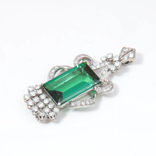 Pendentif Pendentif - Tourmaline et diamants en platine vers 1920 58 Facettes