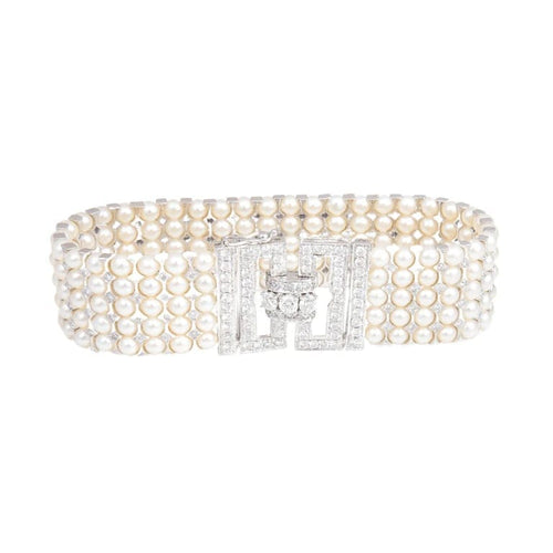 Bracelet Bracelet Art déco en or blanc 18 carats, perles et diamants 58 Facettes
