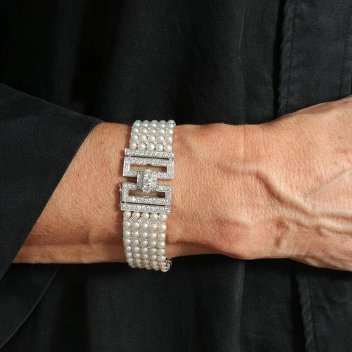 Bracelet Bracelet Art déco en or blanc 18 carats, perles et diamants 58 Facettes