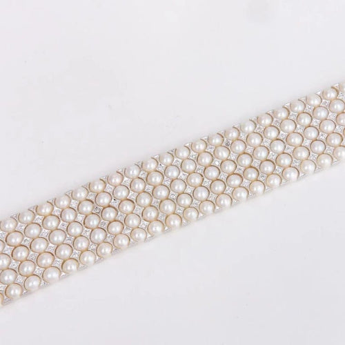 Bracelet Bracelet Art déco en or blanc 18 carats, perles et diamants 58 Facettes