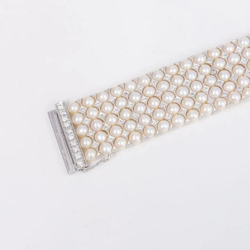 Bracelet Bracelet Art déco en or blanc 18 carats, perles et diamants 58 Facettes