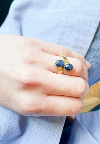 Bague 56 Bague Toi et Moi en or jaune et saphirs étoilés 58 Facettes