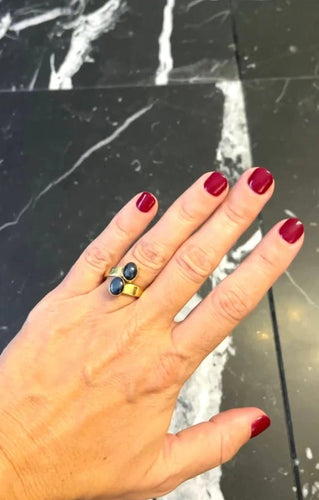 Bague 56 Bague Toi et Moi en or jaune et saphirs étoilés 58 Facettes