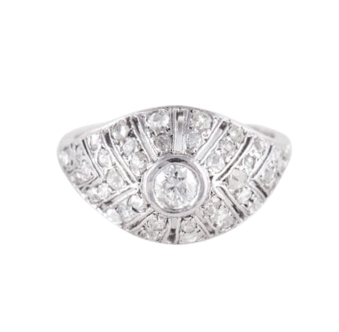 Bague 51 Bague dôme en platine 850 ornée de diamants 58 Facettes