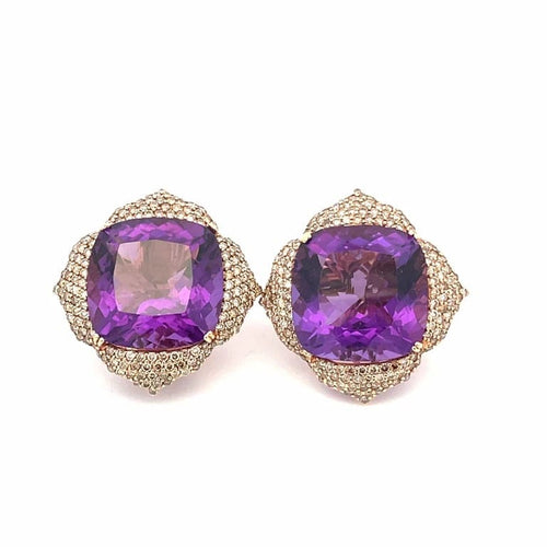 Boucles d'oreilles Piranesi - Boucles d’oreilles en or rose 18 carats améthyste et diamants 58 Facettes