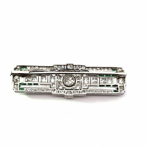 Broche Broche Art déco en platine, diamants, émeraudes et onyx 58 Facettes