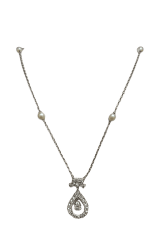 Collier Belle Époque - Collier en or blanc 18K, perles et diamants 58 Facettes