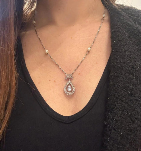 Collier Belle Époque - Collier en or blanc 18K, perles et diamants 58 Facettes