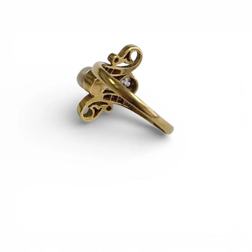 Art Nouveau ring with pearl and old-cut diamonds in 18k yellow gold 