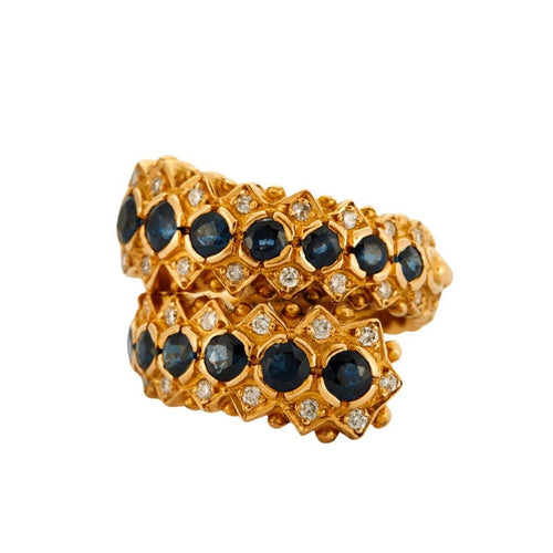 Bague 51 Lalaounis - Bague deux anneaux en or jaune 750, saphirs et diamants 58 Facettes