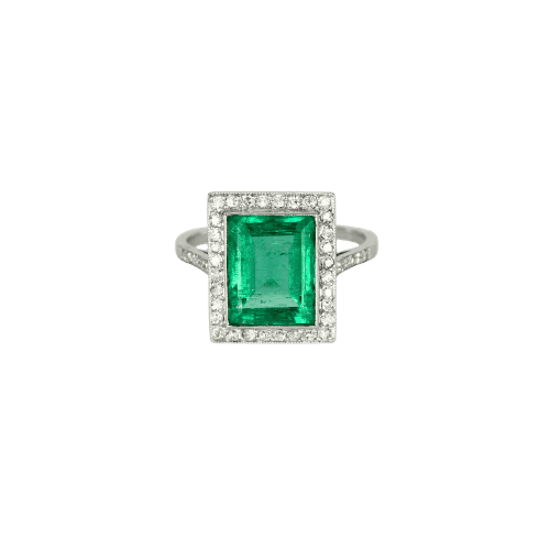 Bague 56 Art Déco - Bague en platine 950 à émeraude et diamants 58 Facettes LF19