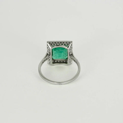 Bague 56 Art Déco - Bague en platine 950 à émeraude et diamants 58 Facettes LF19