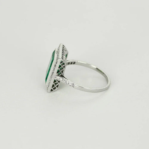 Bague 56 Art Déco - Bague en platine 950 à émeraude et diamants 58 Facettes LF19
