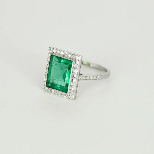 Bague 56 Art Déco - Bague en platine 950 à émeraude et diamants 58 Facettes LF19