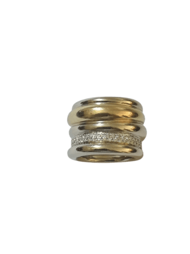 Bague 54 Pomellato Tubolare - Bague godronnée en or jaune et or blanc diamants 58 Facettes