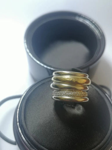 Bague 54 Pomellato Tubolare - Bague godronnée en or jaune et or blanc diamants 58 Facettes