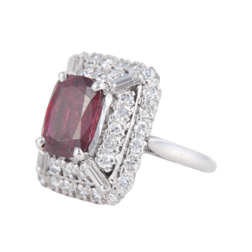 Bague 49 Bague marguerite rubis birman et diamants en or blanc 18 ct 58 Facettes 1