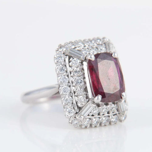 Bague 49 Bague marguerite rubis birman et diamants en or blanc 18 ct 58 Facettes 1