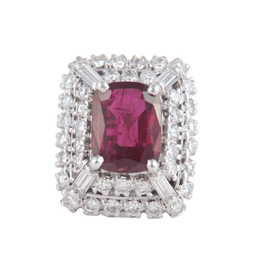 Bague 49 Bague marguerite rubis birman et diamants en or blanc 18 ct 58 Facettes 1