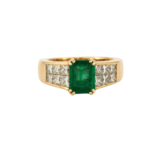 Bague 51 Sallier - Bague en or jaune 18 carats, émeraude et diamants 58 Facettes 2274279