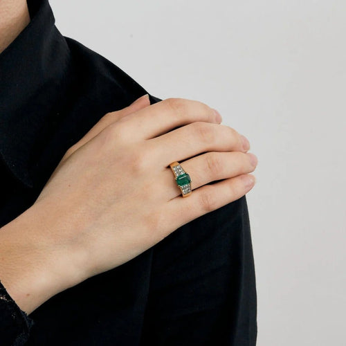 Bague 51 Sallier - Bague en or jaune 18 carats, émeraude et diamants 58 Facettes 2274279