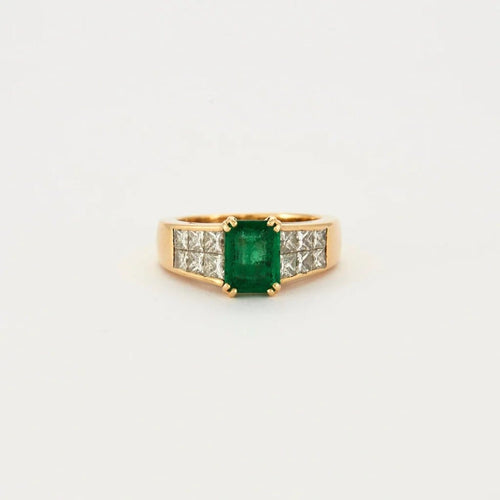 Bague 51 Sallier - Bague en or jaune 18 carats, émeraude et diamants 58 Facettes 2274279