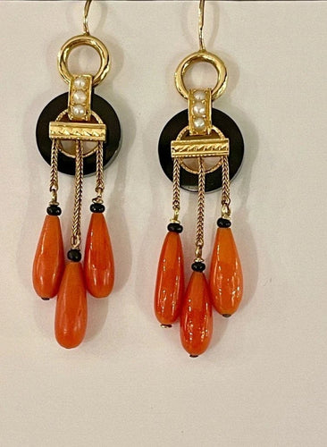 Boucles d'oreilles Boucles d'oreilles en or 18 carats, onyx et corail 58 Facettes 862568