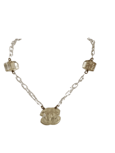 Collier Chanel Ice Cube - Collier vintage en métal doré et résine 58 Facettes