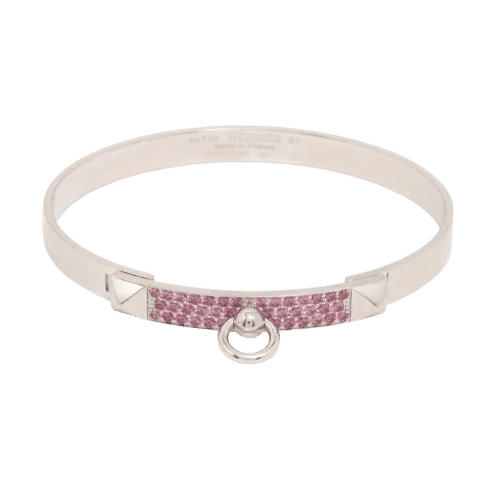 Bracelet Hermès - Bracelet Collier de chien en or blanc 18 ct et saphir rose 58 Facettes