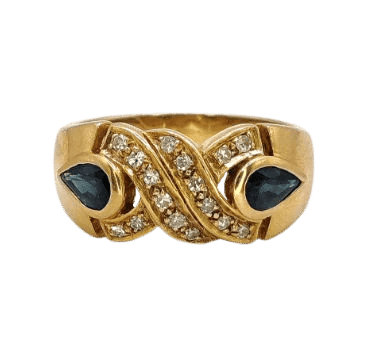 Bague 57.5 Bague jonc vintage en or jaune 18K avec saphirs et diamants 58 Facettes