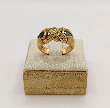 Bague 57.5 Bague jonc vintage en or jaune 18K avec saphirs et diamants 58 Facettes