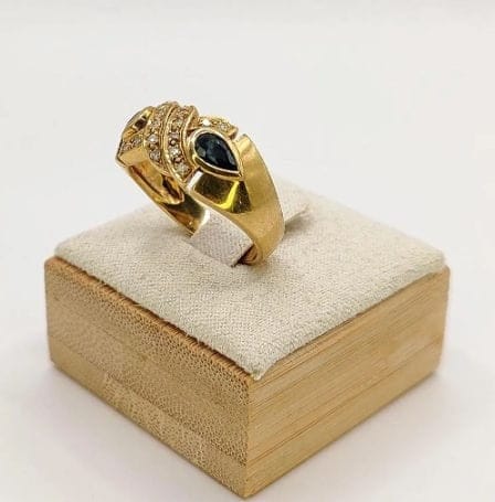Bague 57.5 Bague jonc vintage en or jaune 18K avec saphirs et diamants 58 Facettes