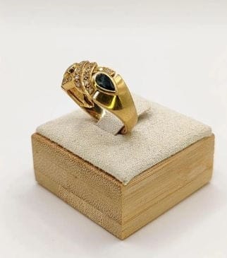 Bague 57.5 Bague jonc vintage en or jaune 18K avec saphirs et diamants 58 Facettes